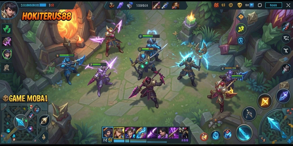 Screenshot gameplay HOKITERUS88 menampilkan pertarungan seru antar karakter MOBA.
