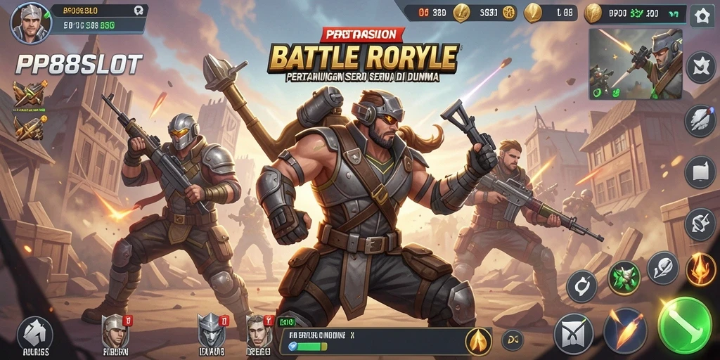 Tampilan gameplay seru di PP88SLOT dengan aksi pertarungan Battle Royale.